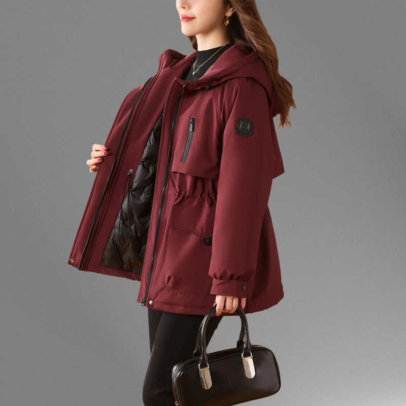 安可拉红派克羽绒服女2025冬季新款中长款大码收腰白鸭绒休闲外套