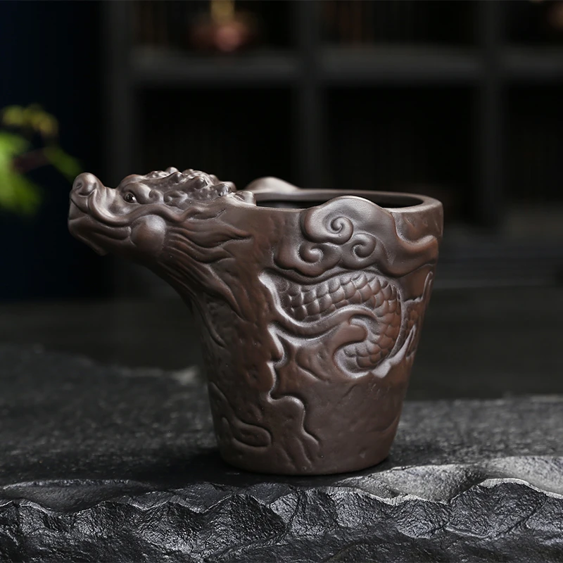 询器紫砂公道杯分茶壶家用陶瓷功夫茶道均分茶汤创意浮雕龙纹公杯