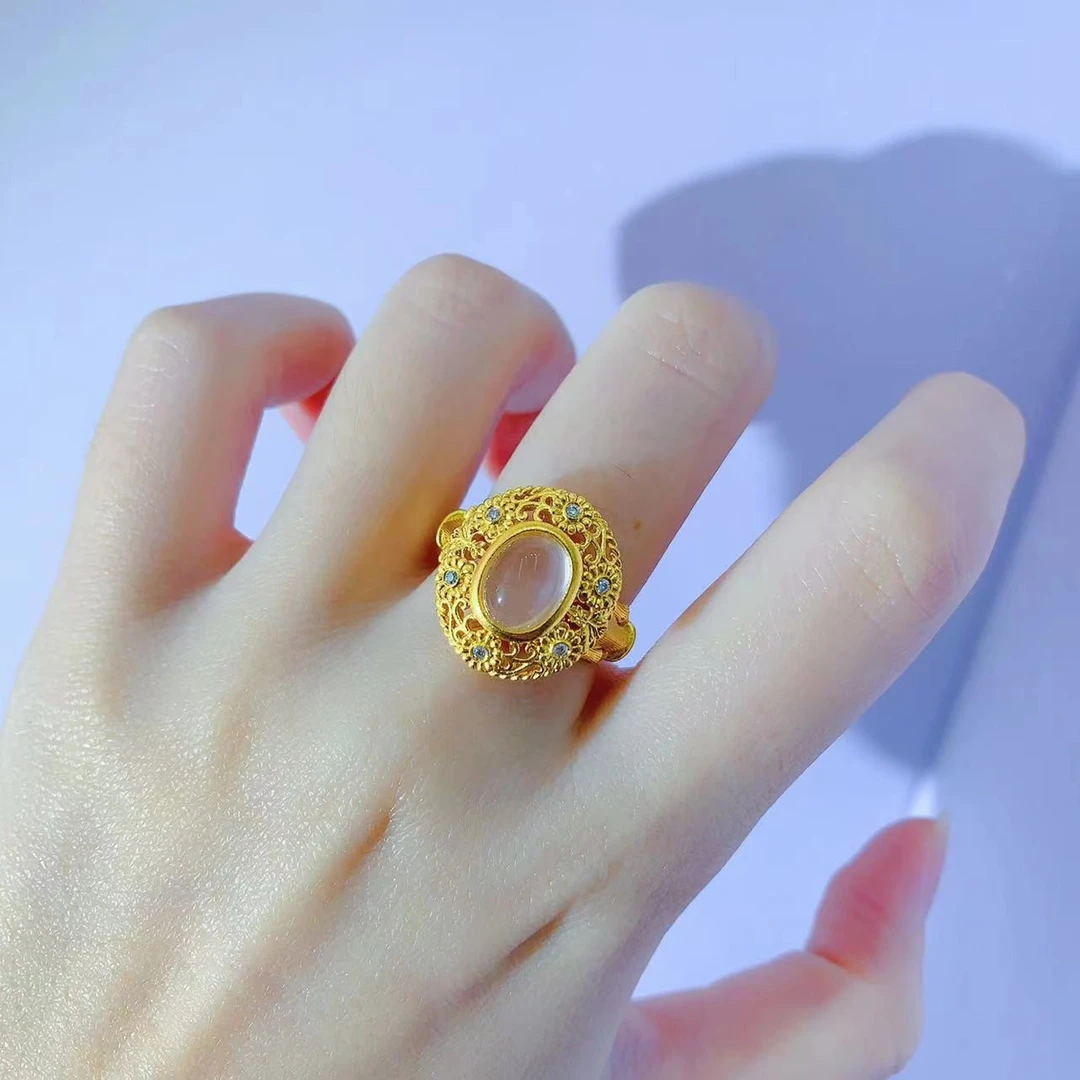 【伟新源】足金999 烧蓝工艺 点钻白月光戒7颗14圈口 10.55克