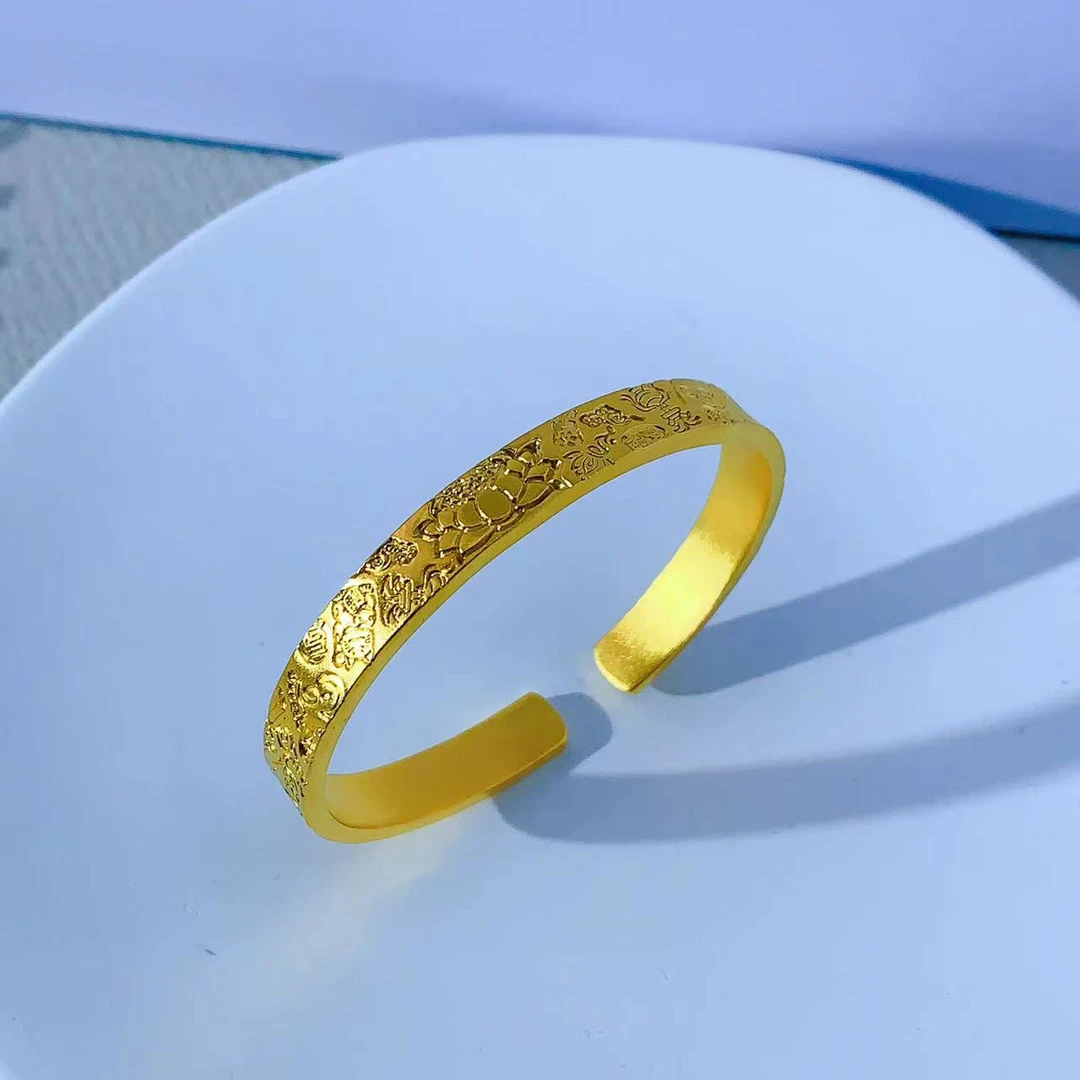 【伟新源】足金999 古法手工满全吉言金镯54.16克