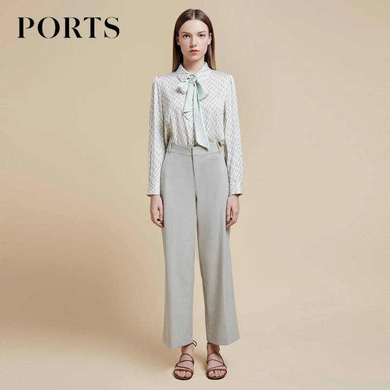 PORTS宝姿 女装秋季休闲宽松优雅显瘦纯色气质直筒舒适通勤西裤女