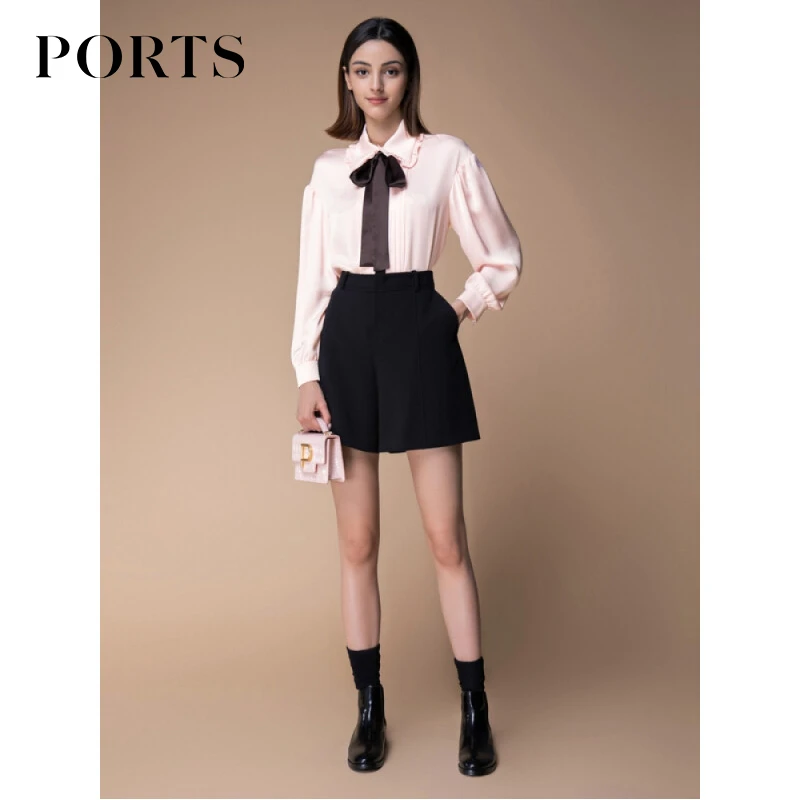 PORTS 宝姿秋冬女装学院气质时尚蜜桃粉收腰显瘦小众长袖衬衫