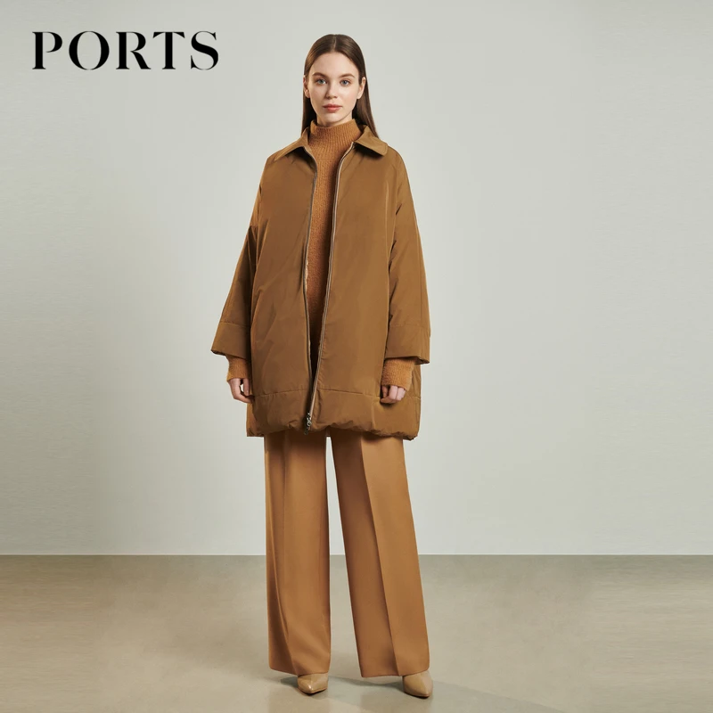 PORTS宝姿 通勤风女装冬季款休闲时尚保暖舒适中长款白鹅绒轻羽绒