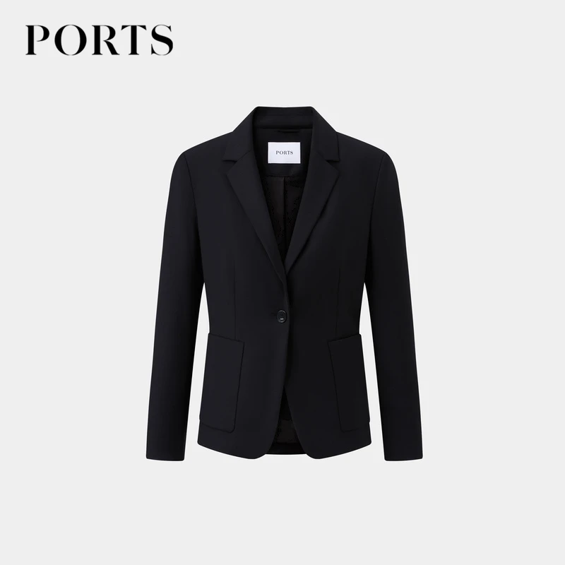 PORTS宝姿女装 早春商务通勤黑色一粒扣西装夹克外套女
