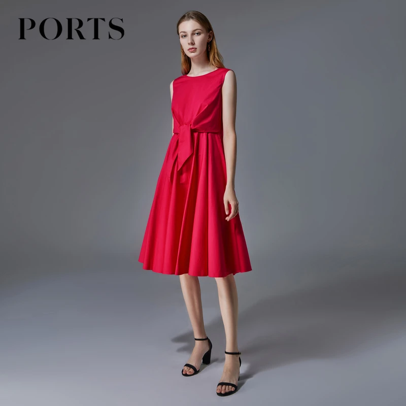 PORTS宝姿 女装春夏新款甜美绑带收腰无袖气质休闲风长裙连衣裙女