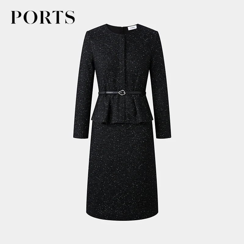 PORTS宝姿女装新款Two-In-One羊毛针织开衩鱼尾裙连衣裙