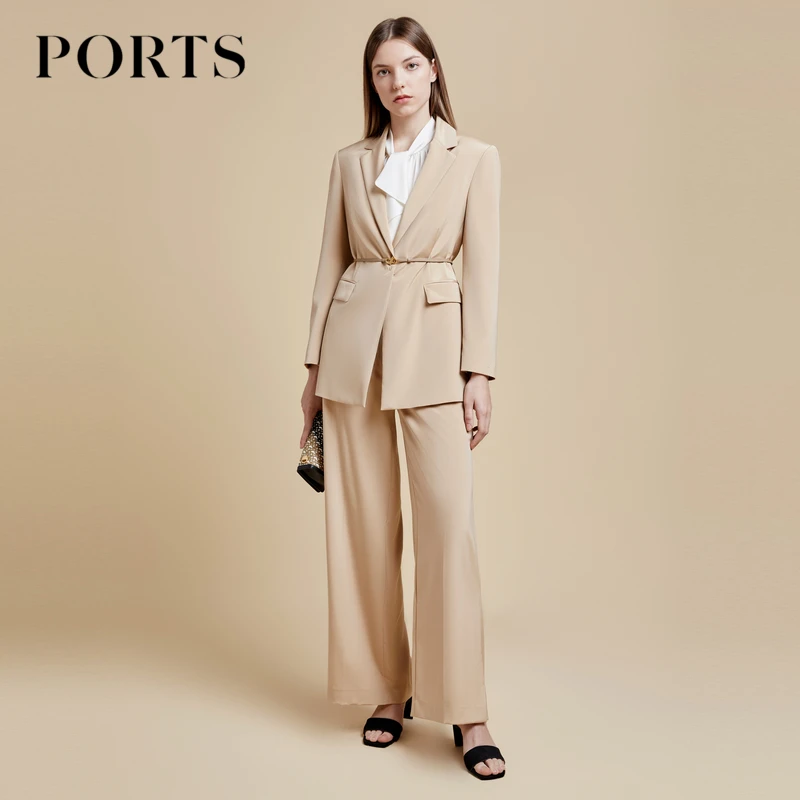 PORTS宝姿 春季新款时尚通勤商务卡其棕休闲优雅百搭直筒裤长裤女