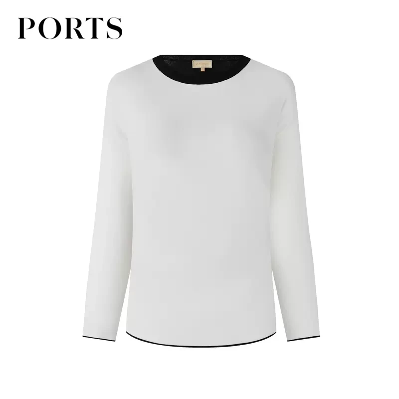 PORTS宝姿春秋款时尚通勤风女装简约纯色黑白撞色针织衫上衣女 士