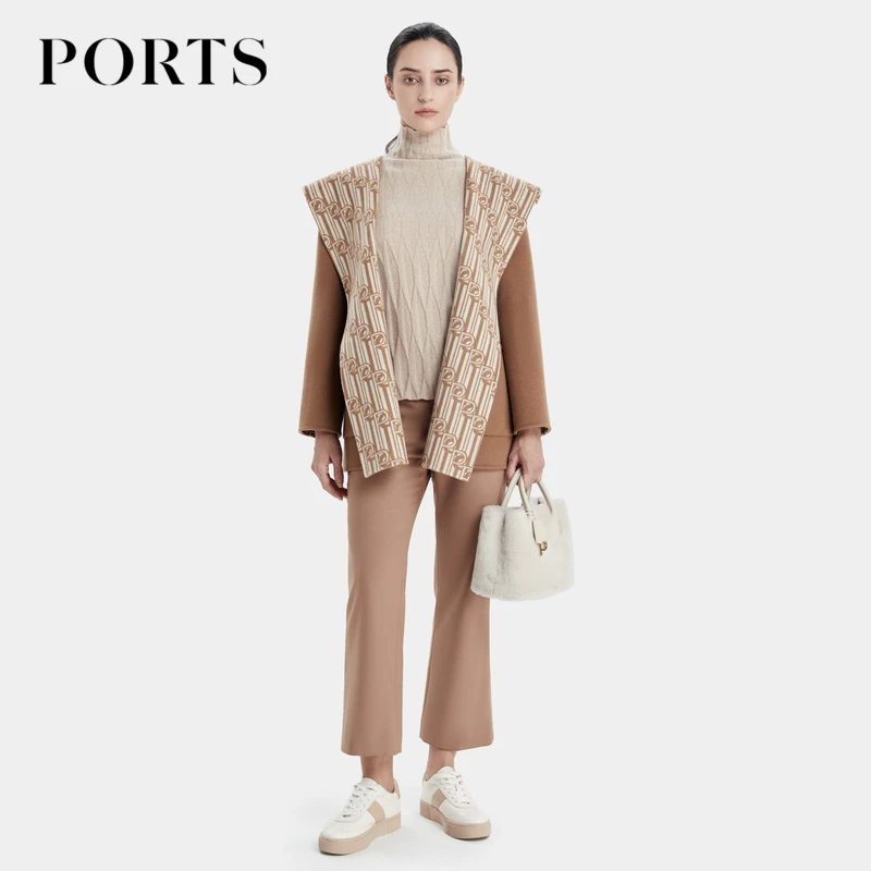 【羊毛系列】PORTS宝姿女装 秋季新款外套兜帽领一手长双面呢大衣女