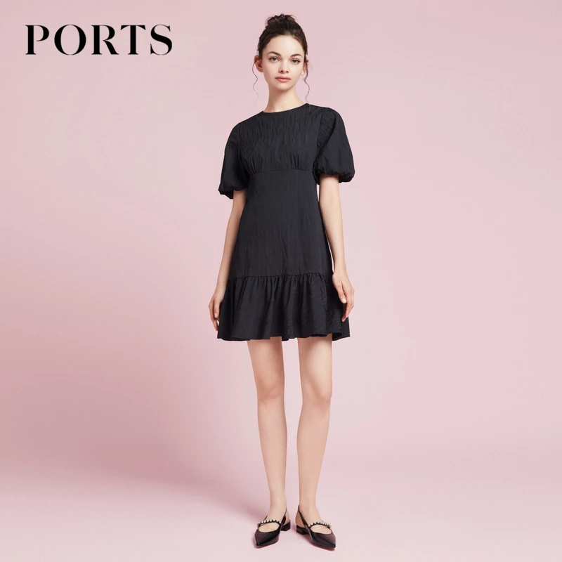 PORTS宝姿百搭通勤风女装春夏款简约时尚条纹肌理鱼尾连衣裙女 士