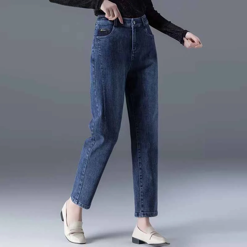 洋气新款牛仔裤女秋冬大码时尚显瘦九分裤高腰百搭潮流妈妈装宽松