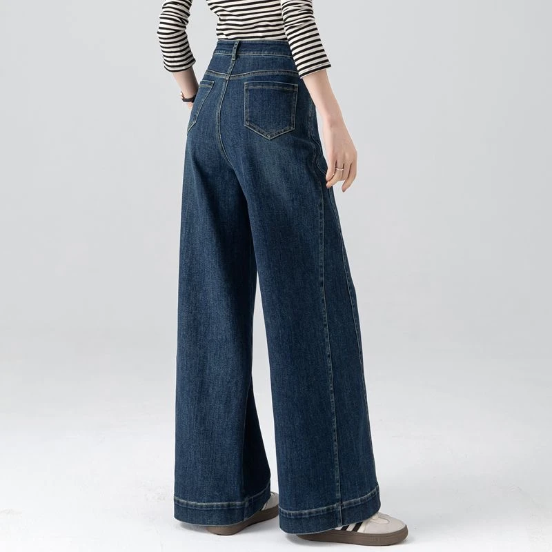 休闲高腰阔腿复古牛仔裤宽松秋季2025新款春秋拖地显瘦直筒长裤