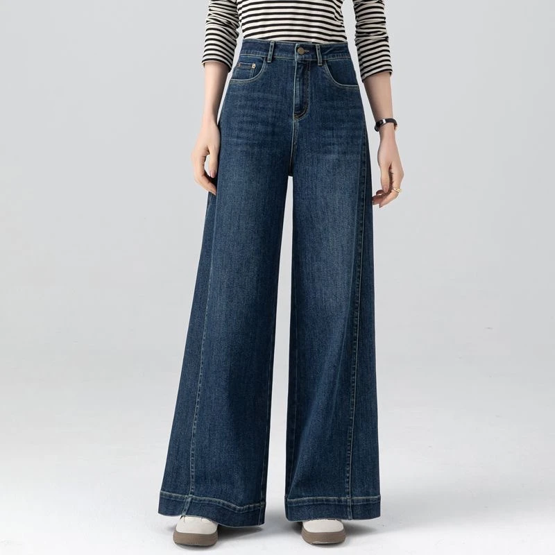 新款直筒洋气秋冬宽松时尚高腰水洗阔腿牛仔裤女显瘦拖地长裤女款
