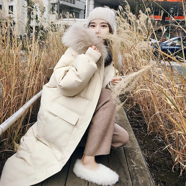 艾菜依羽绒服2023爆款冬季女中长款外套韩版宽松加厚大毛领羽绒潮