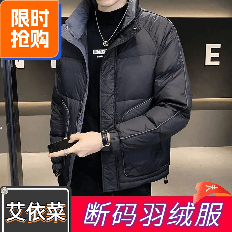 艾菜依羽绒服2023爆款男冬季高端潮流立领短款外套时尚百搭加厚保