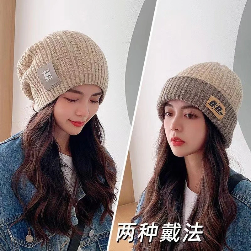 冬季秋冬加绒针织女帽保暖双面防风保暖帽针织月子帽毛线冷帽网红