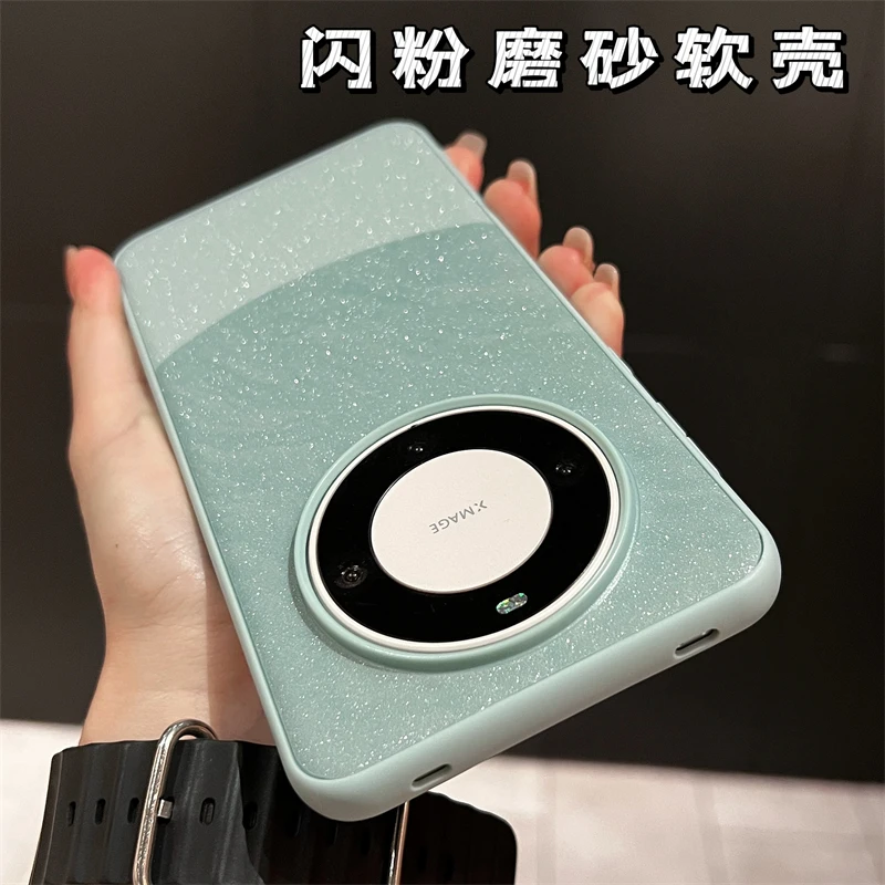 (11号)大孔镜头框闪粉大理石纹软包手机壳适用华为mate60pro/50