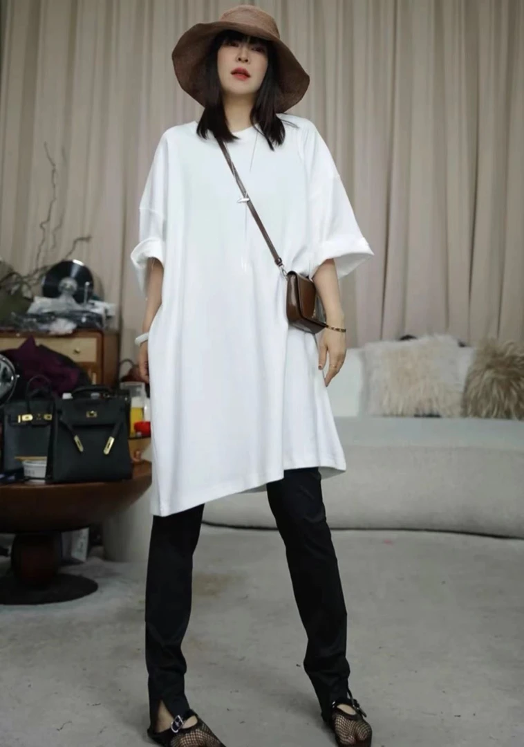 infobyfive2024早秋加厚版大版百搭宽松中长款t恤裙2DH0203