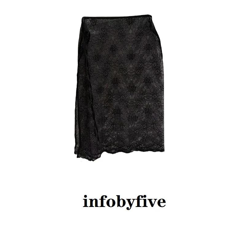 infobyfive春季新款蕾丝印花屁帘新中式一片式半身裙2DC2404