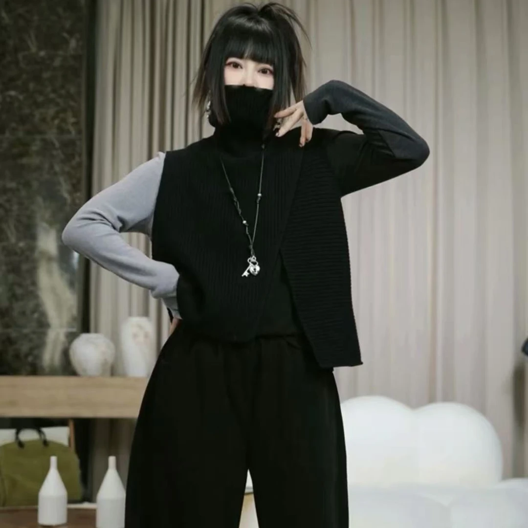 infobyfive2025秋冬新款针织圆领高龄小不点开叉马夹马甲2DJ2915