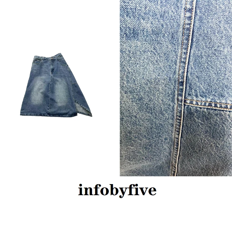 infobyfive福利春季新款复古水洗显瘦宽松牛仔半身裙2DC1501