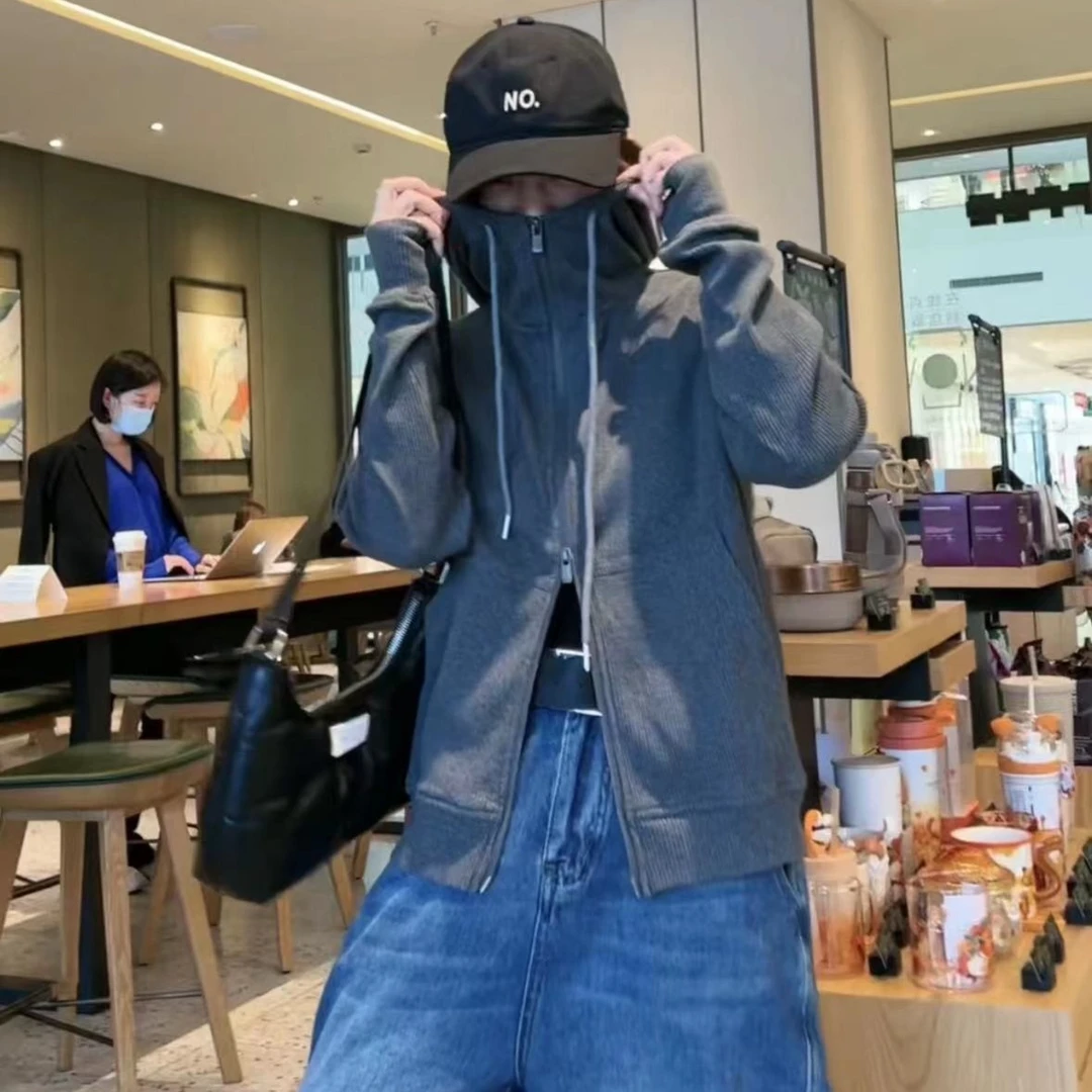 NANA秋冬季时髦新款女装个性长袖连帽开衫针织套指卫衣HI23990A