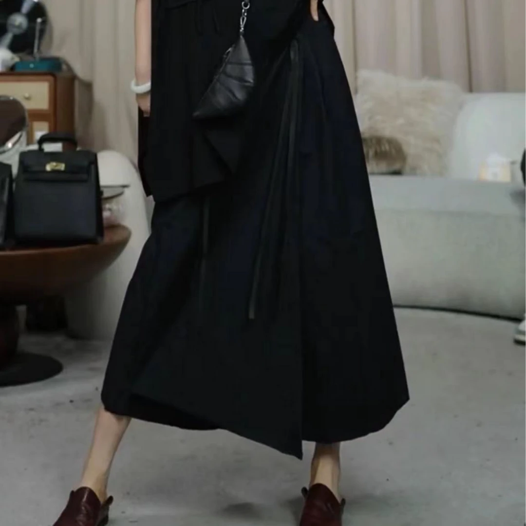 infobyfive福利夏季新款黑色复古显瘦宽松八分裤裙裤垮裤2DD1701