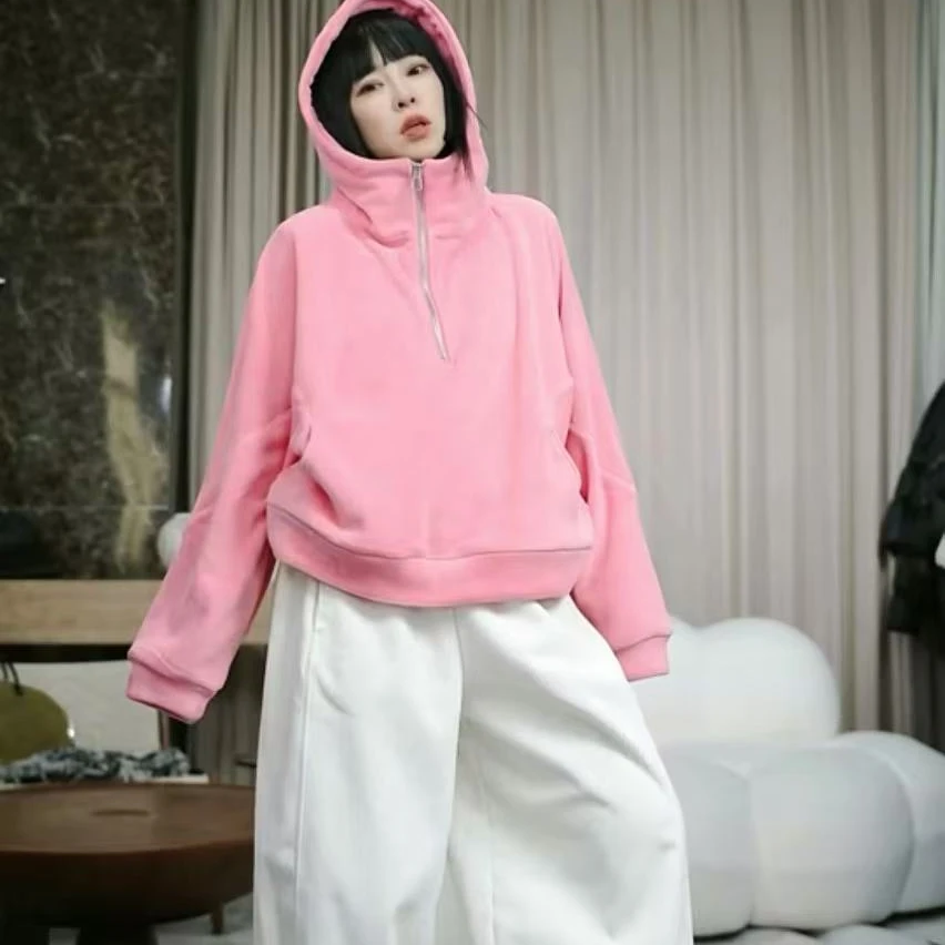 infobyfive福利冬季新款小粉宝宝摇粒绒运动连帽卫衣2DK2203