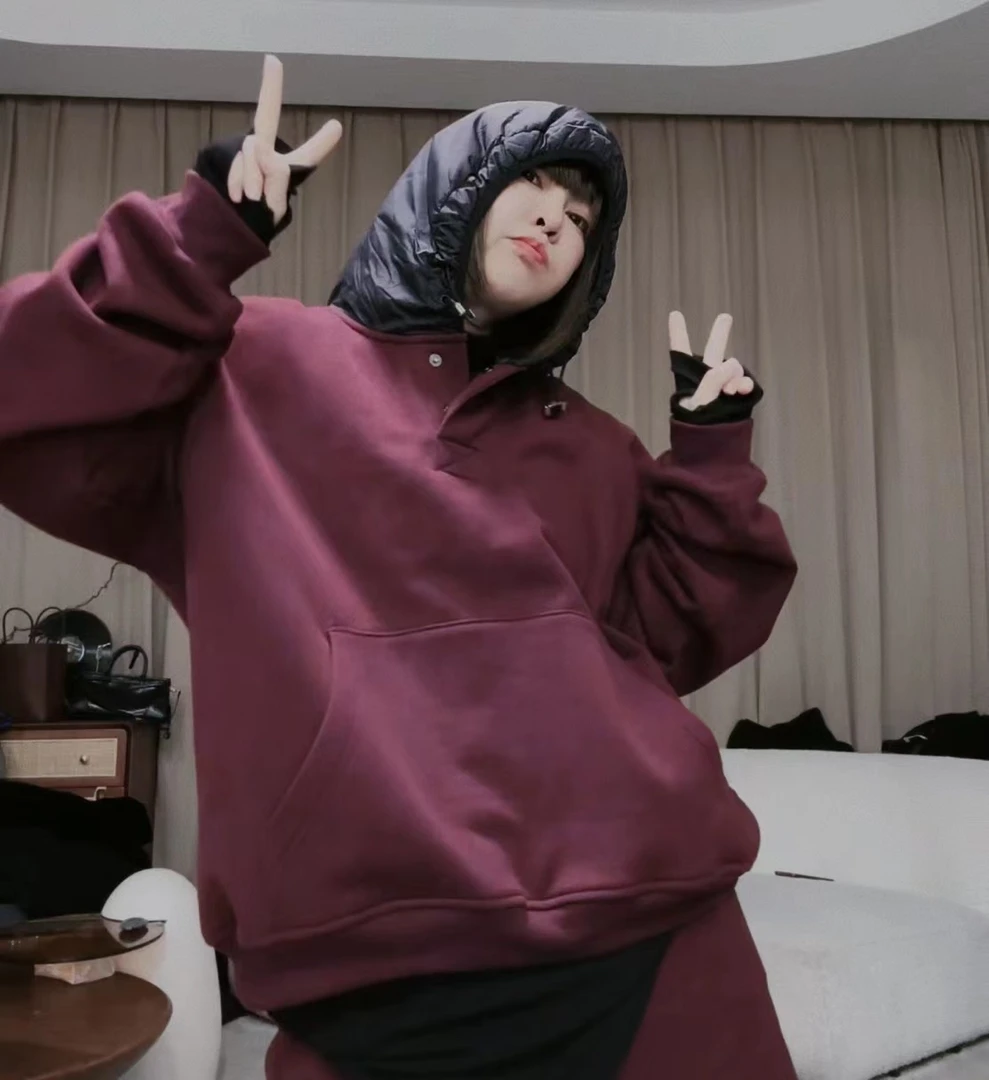 双十二福利新款拼接连帽宽松加绒运动长袖卫衣2CL0103