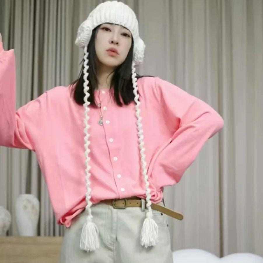 infobyfive2024秋冬新款彩色时尚圆领套头扣子长袖毛衣2DJ0802