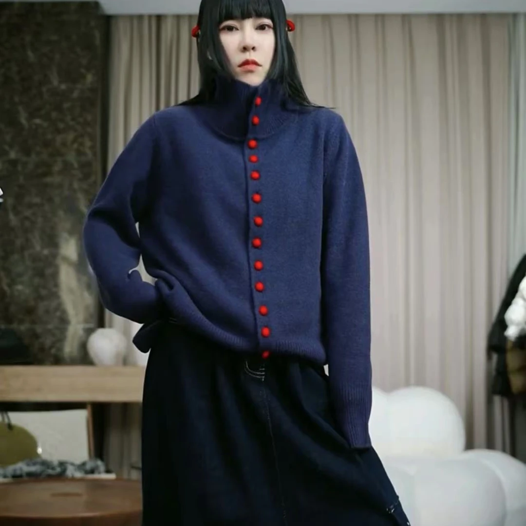 EANSSY G 福利冬季我的小红扣糯叽叽毛领扣子羊毛衫NA2411N002