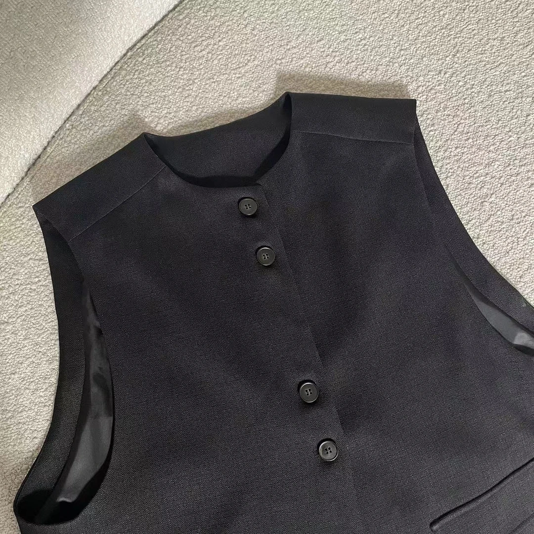 infobyfive福利春季新款气质黑色无袖开衫简约西装马夹2DE0704