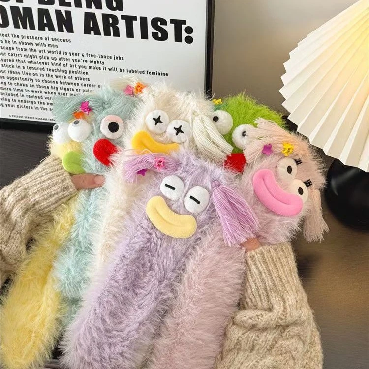 丑萌袜子女中筒袜冬季可爱搞怪加绒加厚毛绒地板睡眠珊瑚绒毛毛袜