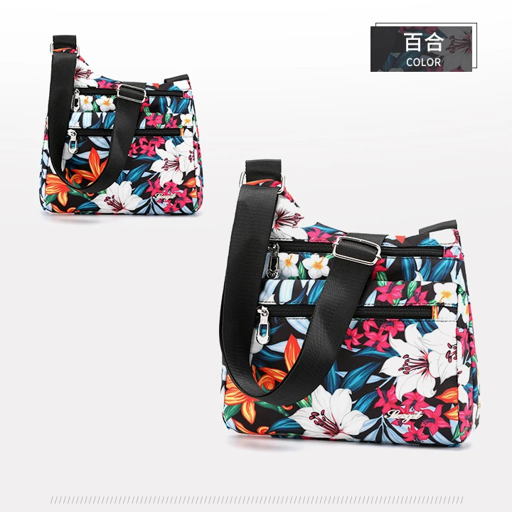 新款印花单肩斜跨包女包女时尚大容量民族风尼龙包