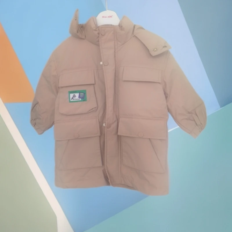 Kiss ABC男女童羽绒服中长款加厚保暖冬季防风连帽外套