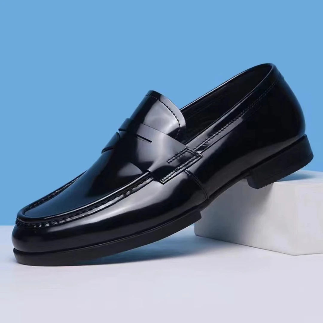 真皮乐福鞋男一脚蹬亮面皮鞋男士英伦漆皮商务休闲手工豆豆鞋牛皮