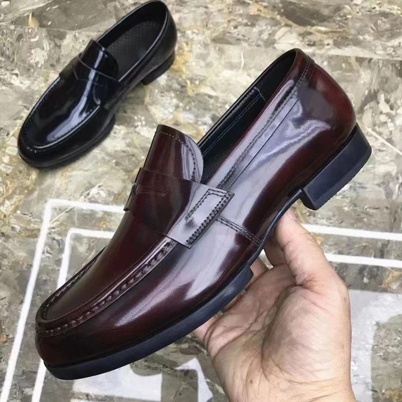 2024新款男士乐福鞋一脚蹬亮面皮鞋英伦商务休闲手工鞋