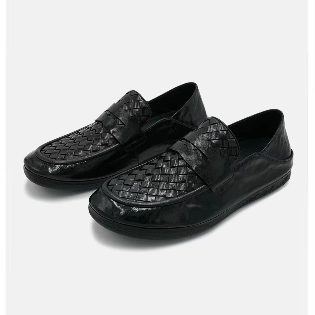 男鞋高端豆豆鞋真牛皮2024新款春季软底软面一脚蹬经典男士乐福鞋