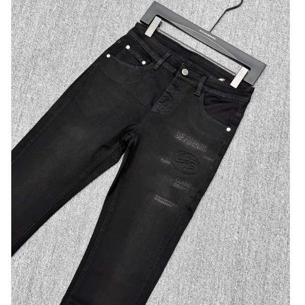 【发现者】2024秋冬新款黑灰色轻奢牛仔裤修身男士高端小脚裤O6375