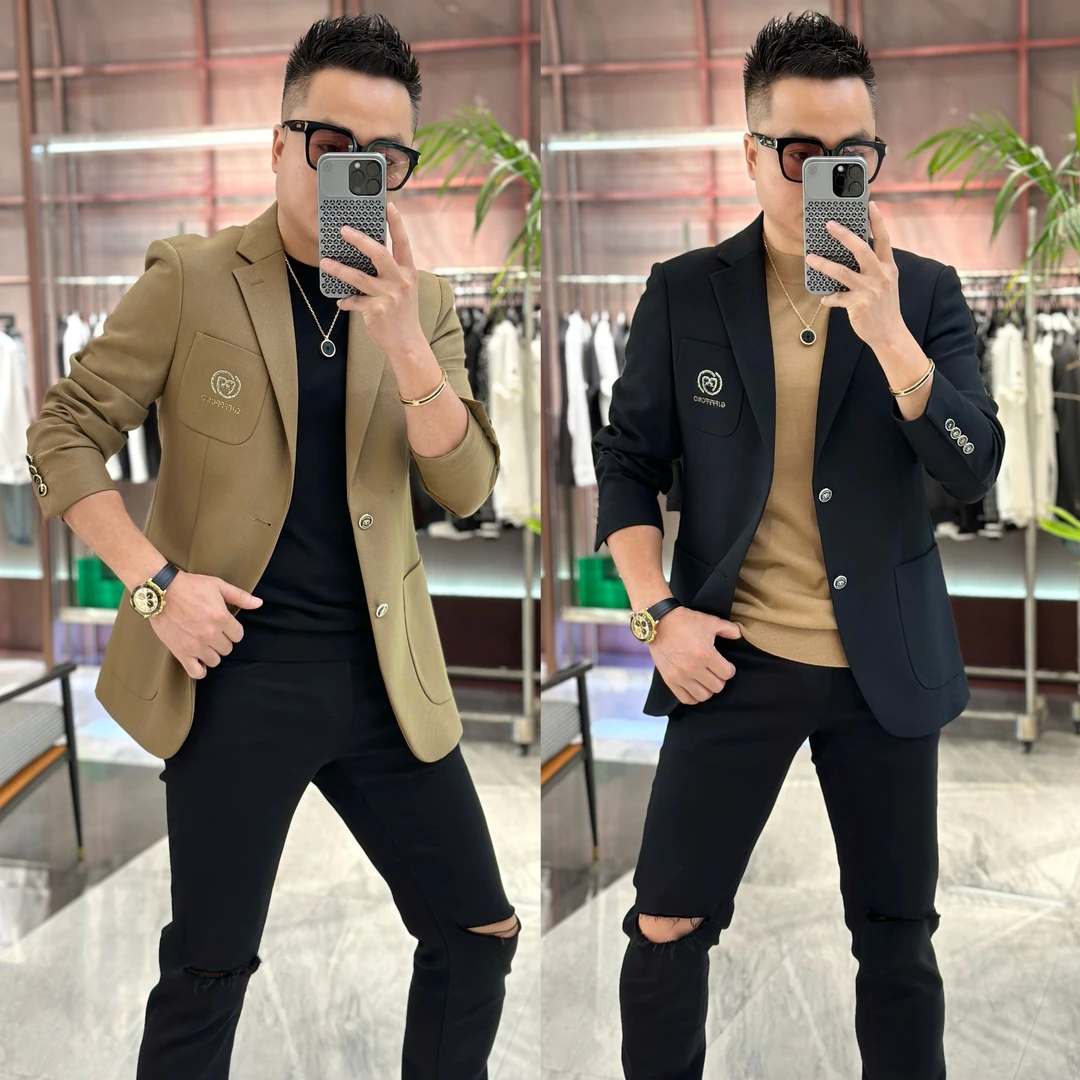 【发现者】2024轻奢欧货高端烫钻休闲便西男士高品质时尚西装~7226