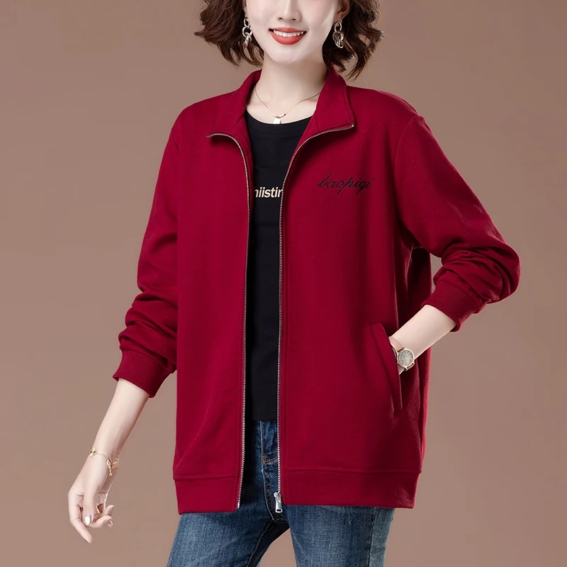 加肥加大外套女200斤胖妈妈宽松遮肚子休闲百搭翻领开衫加宽卫衣