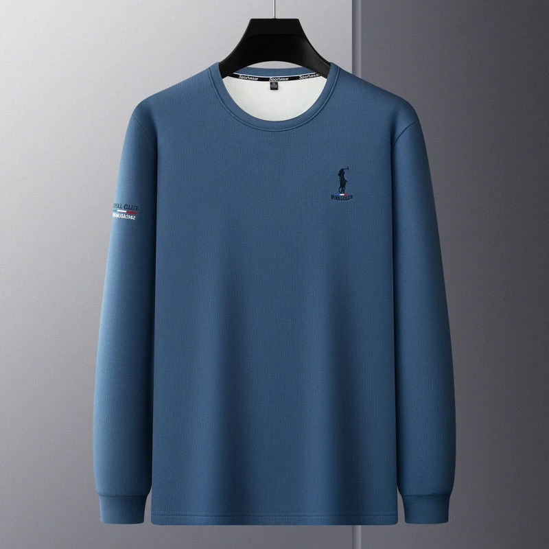 冬季男士加绒卫衣保罗刺绣潮流休闲简约百搭圆领加厚保暖打底t恤