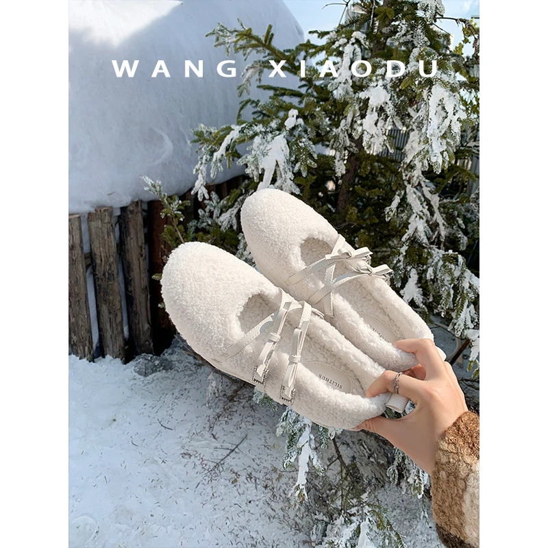 【王小毒】初雪漫漫●圆头平底毛毛鞋女保暖2024冬季新款芭蕾单鞋