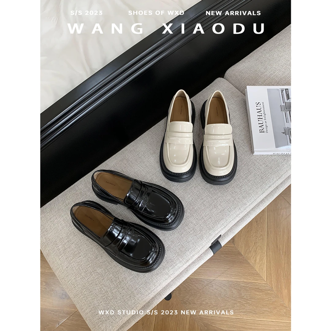 【王小毒】人潮汹涌●厚底黑色小皮鞋女2023新款学院风粗跟乐福鞋