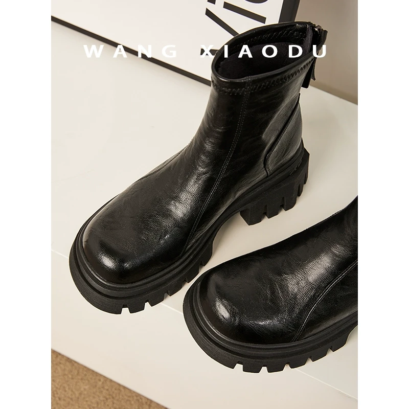 【王小毒】高空飞行●6cm增高厚底短靴女圆头冬季新款加绒瘦瘦靴