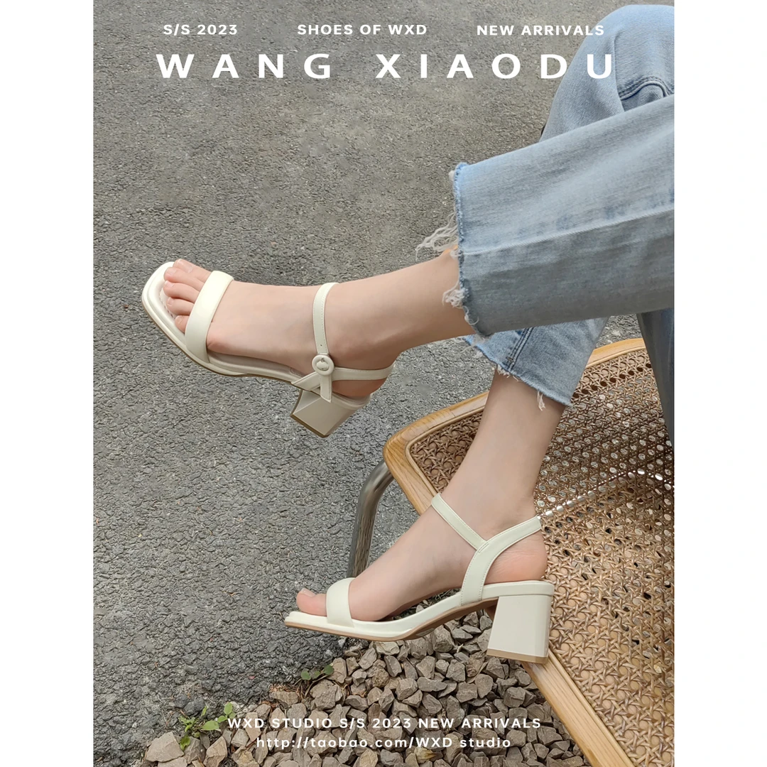 【王小毒】马德里假日●露趾凉鞋女夏季新款一字带粗高跟鞋百搭