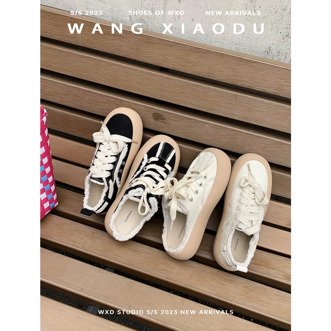 【王小毒】布妮熊●厚底系带帆布鞋女新款包头板鞋