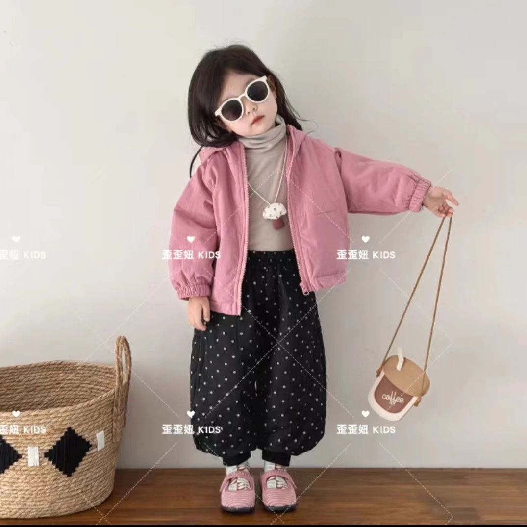 女童2024韩国童装宝宝洋气可爱洋气夹棉连帽外套小童宝宝冲锋衣潮