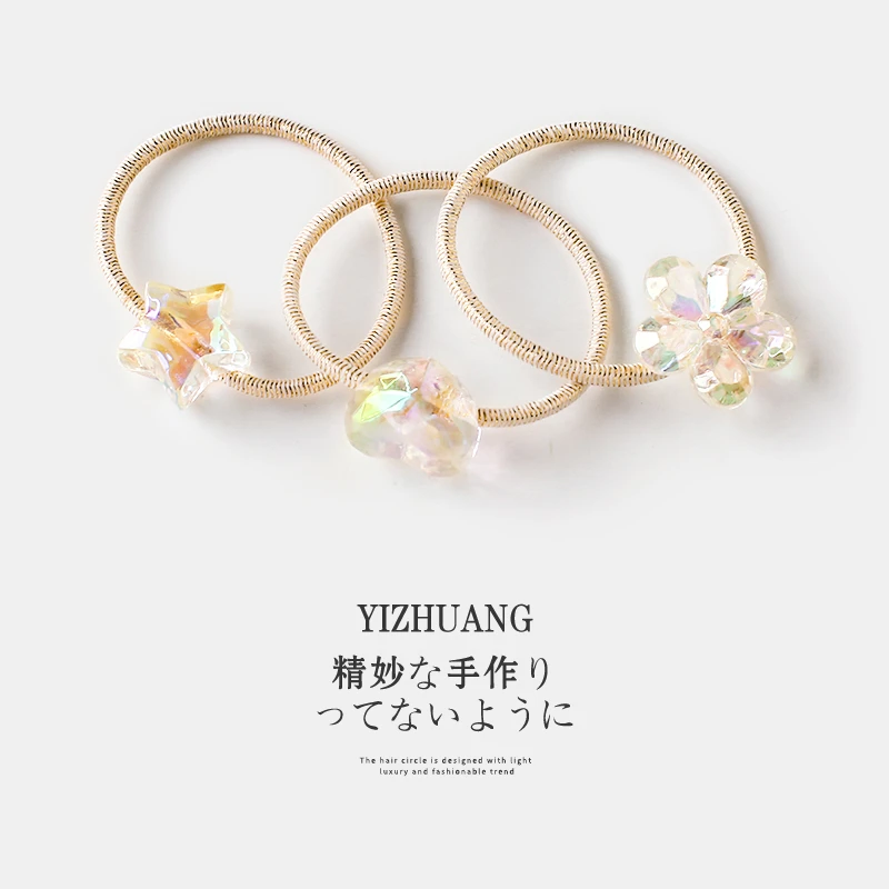 非金属发饰 夏季可爱炫彩透明星星发绳少女心高弹力橡皮筋气质