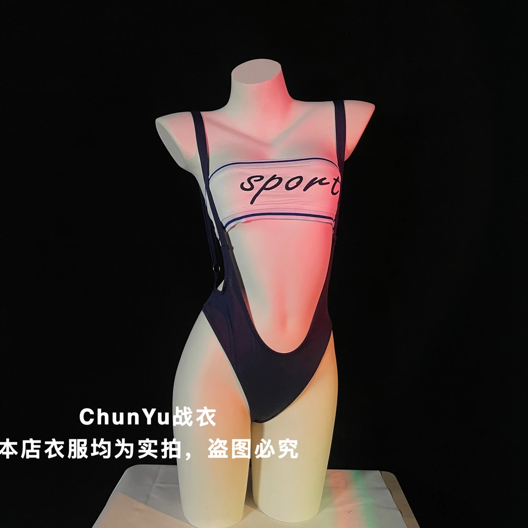 女款性感镂空抹胸背带暗扣连体裤连体泳衣运动制服白色时尚休闲